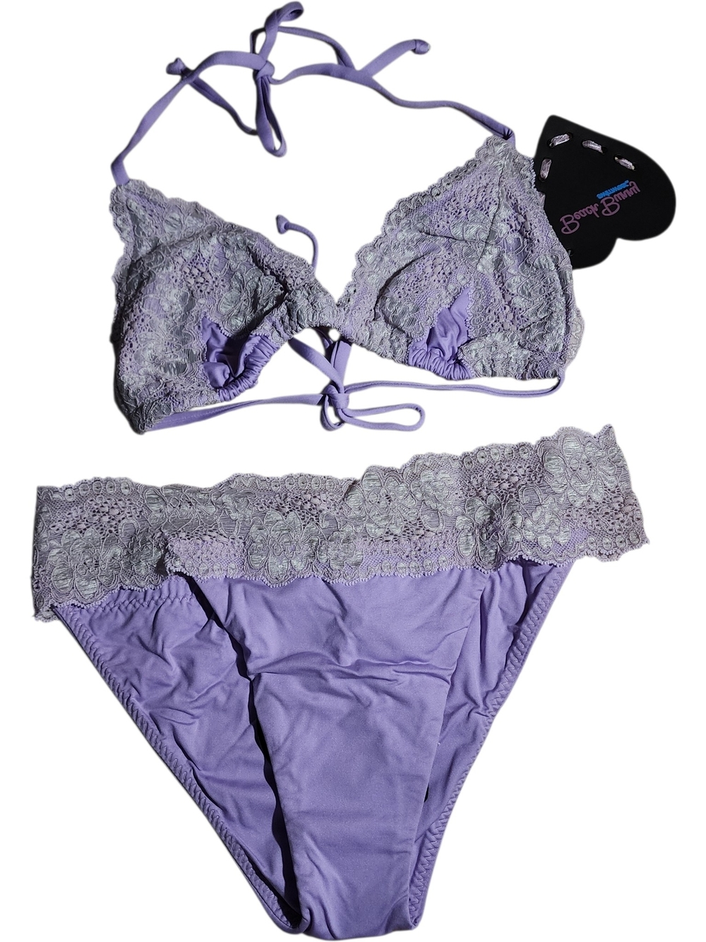 Beach Bunny Lavender Lace Triangle Bikini Set - Lavender